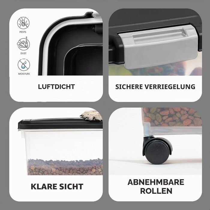 Герметичний контейнер для сухого корму Iris Ohyama 30л (11кг) для собак і котів, чорний