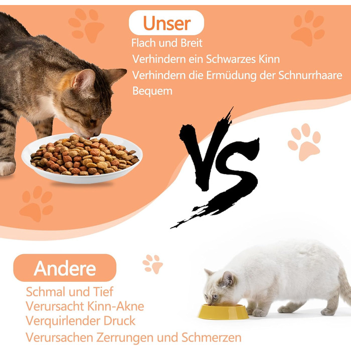 Набір мисок для котів CROUTE 6 шт. з кераміки - широкі миски для котів, анти-високочування, білий колір, з принтом лапки