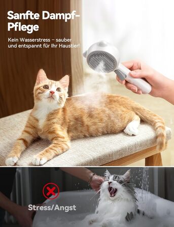 Щітка для котів FEELNEEDY з парою, електрична щітка для котів з кнопкою випуску води, резервуар для води, для котів з довгою та короткою шерстю та собак, USB-зарядка, двошвидкісна функція розпилення (біла)