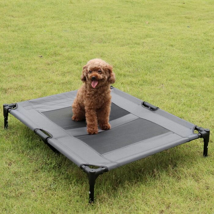 Підвищене собаче ліжко з дахом, сонцезахист, ліжко для домашніх тварин з балдахіном, лежанка для собак на вулицю, собаче софа з неслизькими підкладками, водонепроникний дах та дихаюча сітка, розмір 92x76x92 см