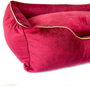 Собаче ліжко з велюру, миється, з високими бортиками – для маленьких та великих собак (M (80x50x18 см), Колір: Вишня)