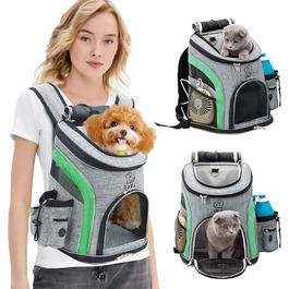 PETCUTE Рюкзак для собак та котів, дихаючий, з внутрішнім ременем безпеки, регульований, з бічними кишенями, для подорожей, прогулянок, зеленого кольору