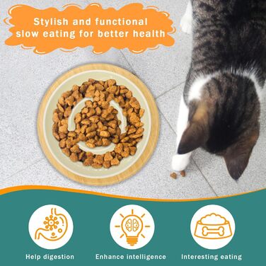 Миска для собак Anti Schling Napf з кераміки, піднята миска для собак, проти блювоти, інтерактивна миска для повільного годування, для котів та маленьких собак, темно-зелена, 15.5 см