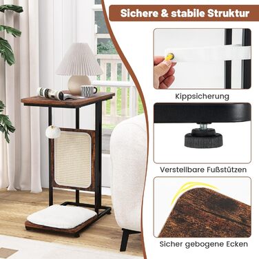 Столик COSTWAY з когтеточкою з сизалю, 4 в 1, меблі для котів, когтедряпка з знімним подушкою та м'ячиком, когтеточки у стилі меблів, ліжко для котів для вітальні/спальні, рустичний коричневий