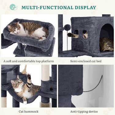 Дерев'яний комплекс для котів YITAHOME з подряпальниками, будиночком та лежаками, 157 см, сірий