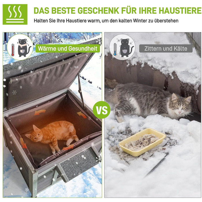 Будинок для котів на вулицю Aivituvin з підігрівом та ізольованою підкладкою, вологостійкий загін для кроликів та котів