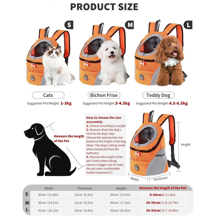 PETCUTE Рюкзак-переноска для собак та котів, оранжевий. Зручний, дихаючий, з водонепроникним дном та безпечним кріпленням. Ідеальний для подорожей та прогулянок.