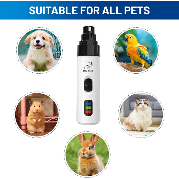 Електричний точило для кігтів домашніх тварин, для собак та котів, тихий, з алмазним насадженням