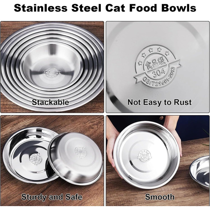 Набір з 2 мисок для котів та собак з нержавіючої сталі, 14 см - миски для корму та води