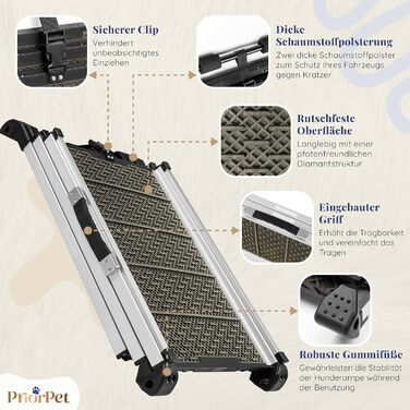 Рампа для собак у машину, складна, стабільна, до 90 кг, телескопічна, алюмінієва, для великих собак, з відбивачами, сірого кольору Shadow Gray