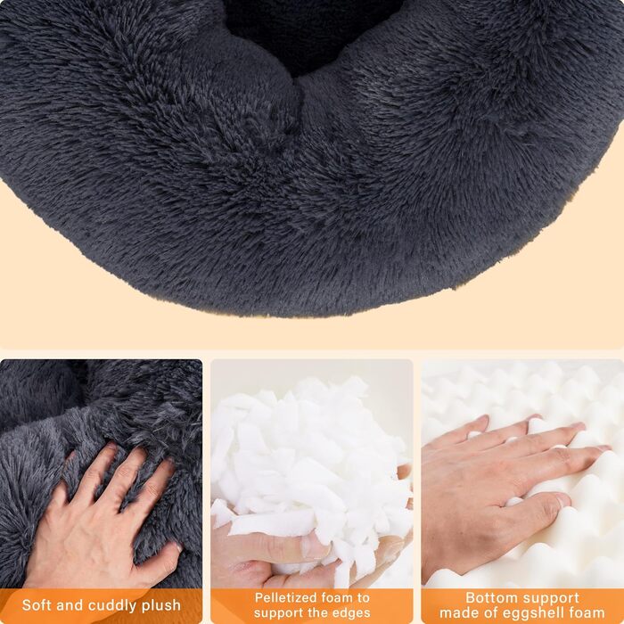 Ортопедичне ліжко для собак, кругле, м'яке, для собак та котів, 70 см, темно-сірий, 70x70x20 см