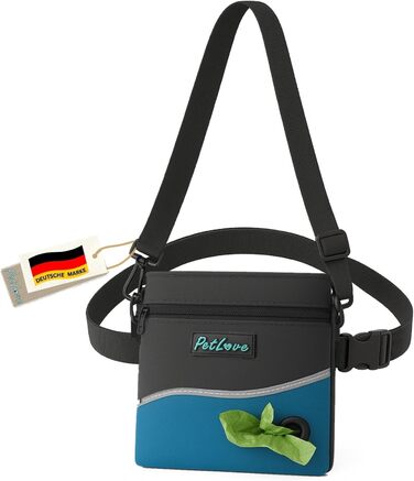 Сумка для собак Petove: переносна годівниця з магнітною застібкою, контейнер для відходів та бананка (S, блакитний)