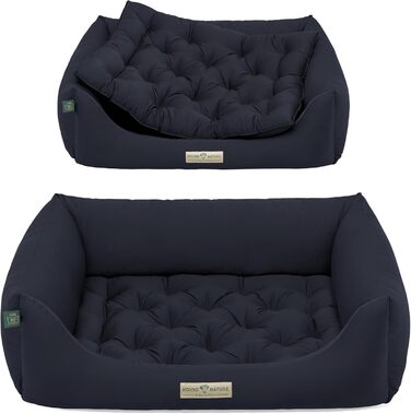 Ортопедичне ліжко для собак HOUND & NATURE Zermatt, корзина для собак середнього розміру з високим бортиком, м'яке собаче ліжко з подушкою (M - 95x70 см), темно-синій