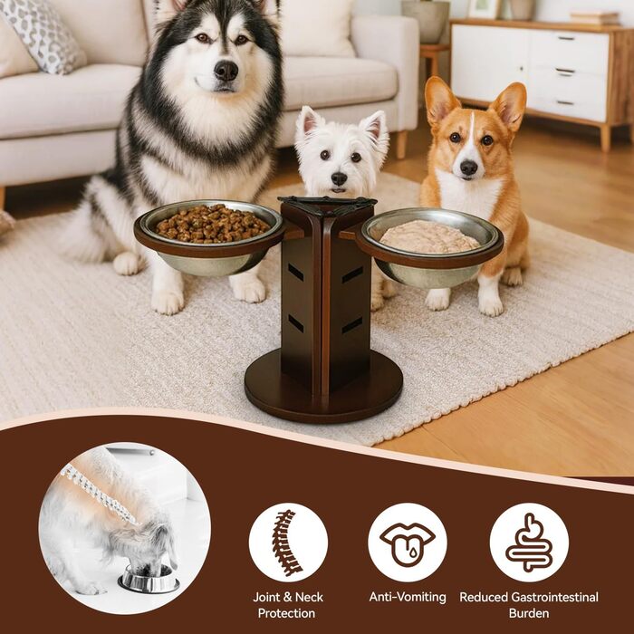 Підвищений годівниця для собак, регульована по висоті, 3-рівнева годівниця для собак, підставка з 3 мисок з нержавіючої сталі, 650 мл, годівниця для собак з антиковзним дном