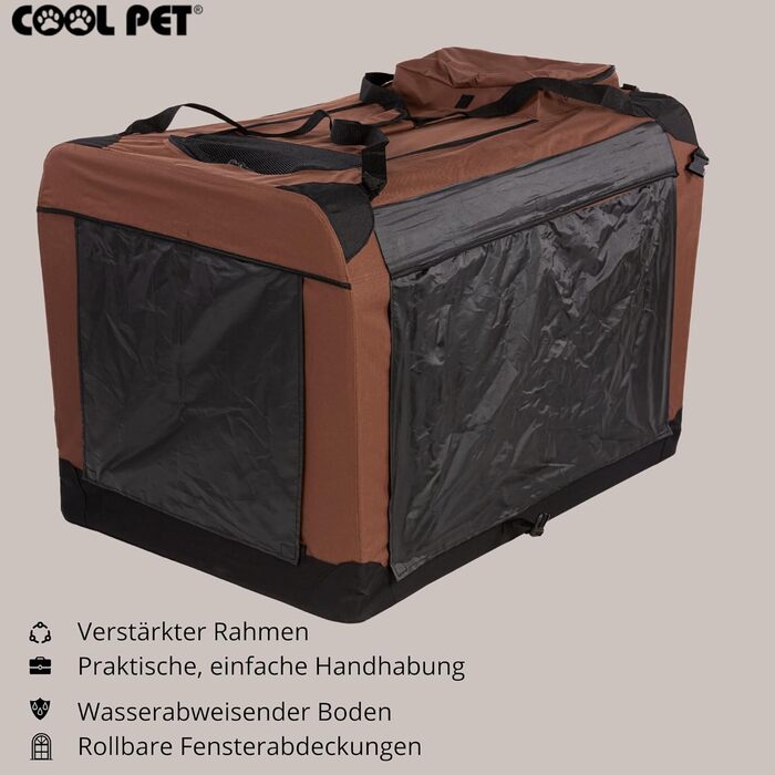 Переносна складана переносна коробка для собак 91х64х64 см, 2XL (колір: коричневий)