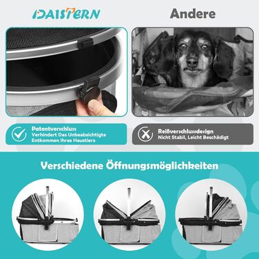 Візок для собак DAISTERN, складаний, до 25 кг, сірий. Легкий алюмінієвий каркас, поворотне EVA-колесо з амортизатором та гальмом, 4-в-1 для прогулянок, міста та ветеринара.