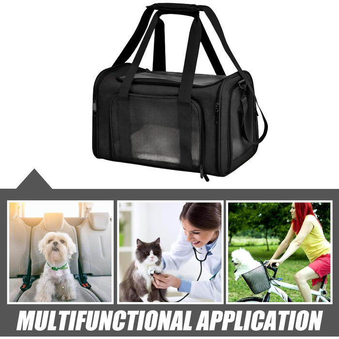 Транспортна переноска для котів WIYETY: переноска-торба для котів та маленьких собак, 3-6 кг, чорна, складана