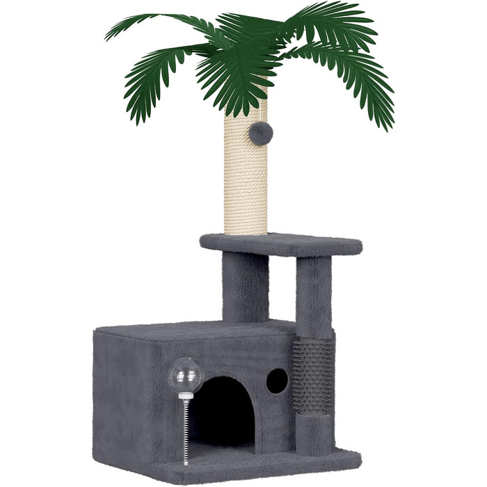 Котячий комплекс Kratzbaum 90 см: кігтеточка, будиночок та іграшки (темно-сірий)