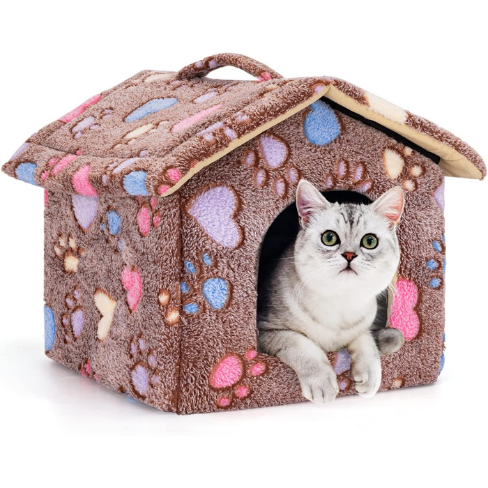 Будка для собак і котів Nobleza, зимостійка, 42x39x33 см, переносний лежак, знімний будиночок, коричнева, з матрацом