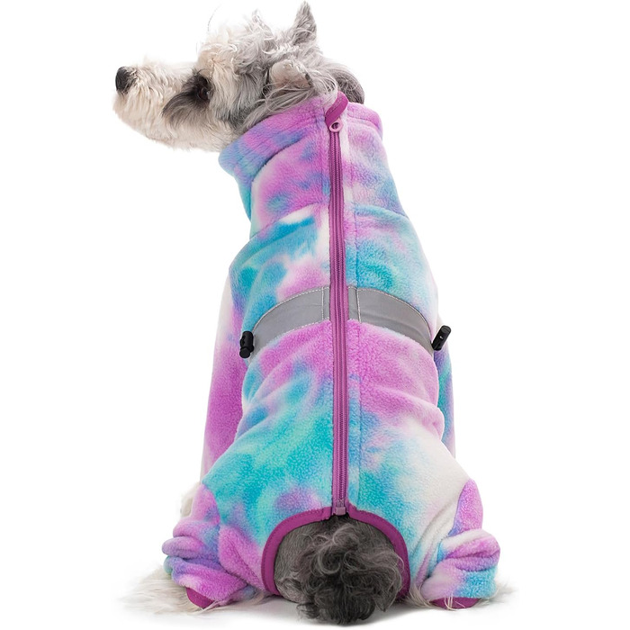 Теплий зимовий одяг для собак, регульований, флісовий комбінезон з кільцем D, для маленьких собак, колір Batik Blue, розмір S (XX-Large), колір краватки фіолетовий