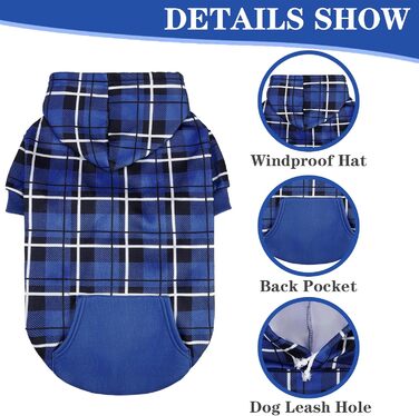 Пуловер з капюшоном для собак ExPawlorer в клітинку, британський стиль, теплий, з отвором для повідка, для всіх порід, цуценят, дівчаток та хлопчиків, рожевий (XX-Large, темно-синій)