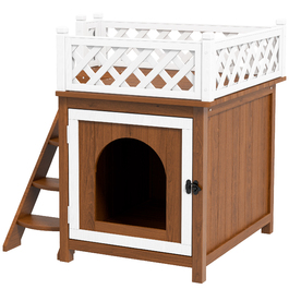 PawHut Cat Cave, Котячий будиночок з ялинового дерева, Котячий будиночок з балконом, Сходи, для кішок, Кролики до 6 кг, Кімнатний, Відкритий 67.5 x 63 x 68.5 см, Коричневий | Аосом