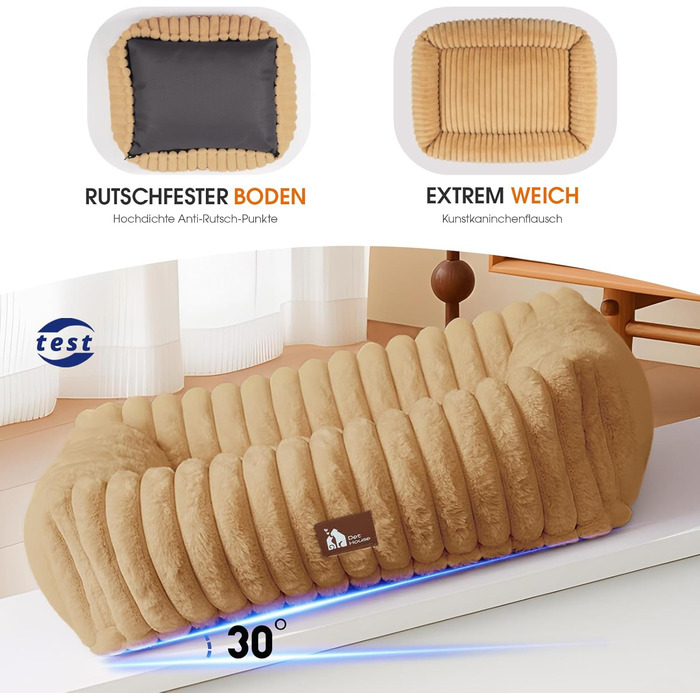 М'який ортопедичний лежак для собак середнього розміру, лежанка-софа з підголовником, знімна та миюча підстилка, з ручками, для домашніх тварин (Warmsand, 76*61*20 см) M-P Warmsand