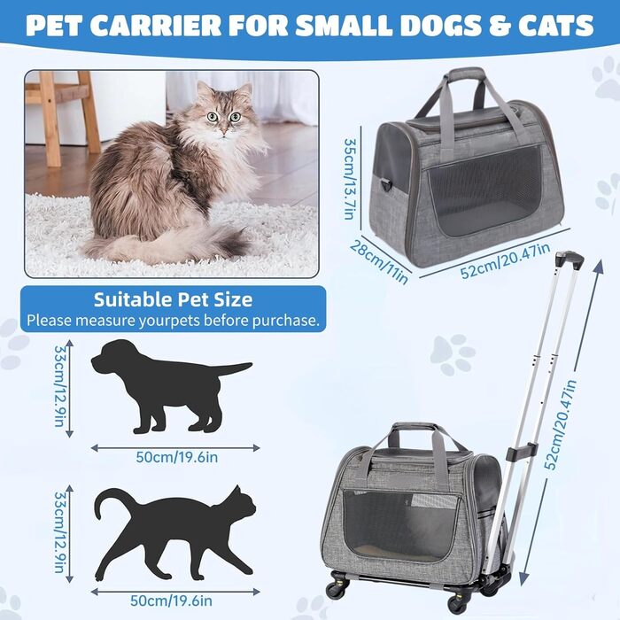 Транспортна сумка для кота на колесах 2 в 1: ідеальна для подорожей, ветеринара, авто, поїздів та літаків