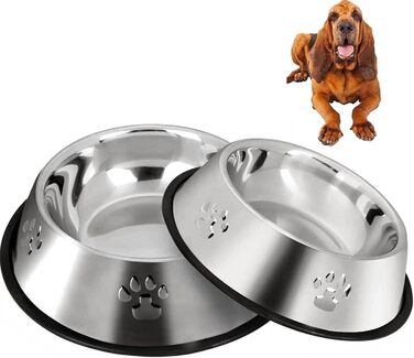 Набір з 2 мисок для собак з нержавіючої сталі, великі (30 см), антиковзні