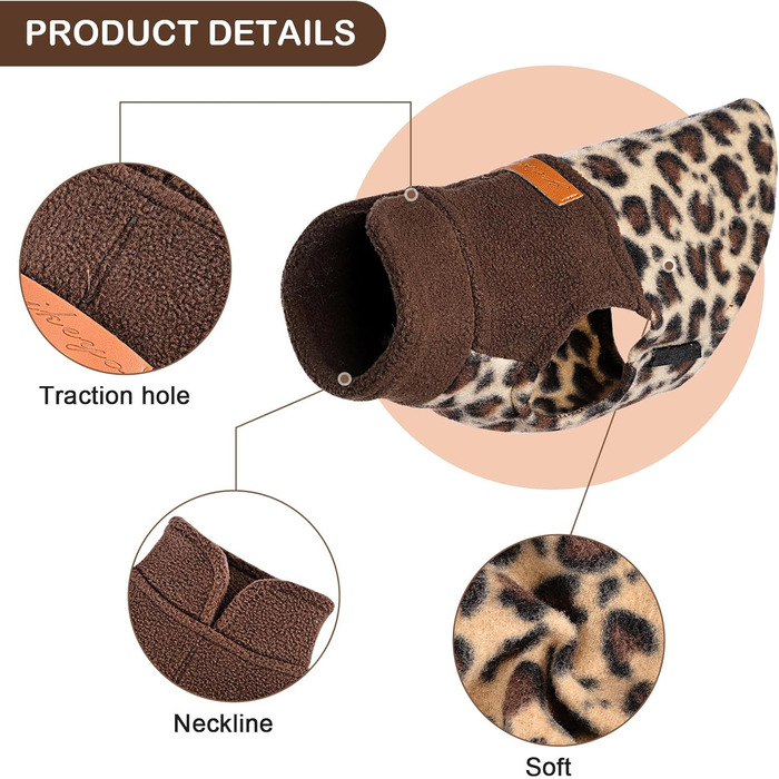 Флісовий пуловер для собак Kosiyi з леопардовим принтом, еластичний, з отвором для повідка, одяг для домашніх тварин, легкий верхній одяг для маленьких собак, для холодної погоди, для хлопчиків та дівчаток