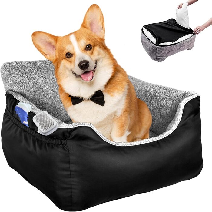 Автокрісло для собак великих порід, автоліжко для собак та котів, зручне автоліжко для тварин з поворотцем та антиковзною основою, чорний колір, великий розмір