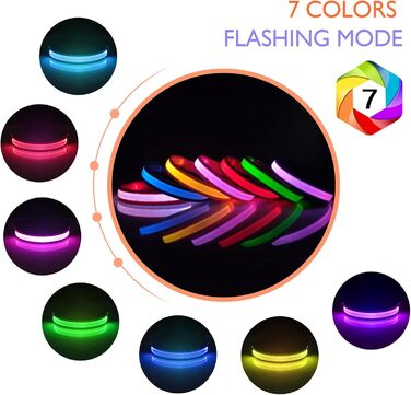 LED нашийник для собак з підсвічуванням, вологостійкий, 7 кольорів, регульований, чорний, 8 режимів, розмір M (38-50 см)