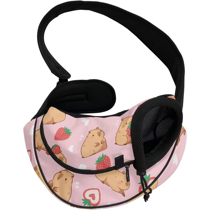 COEQINE Сумка для собак, кросбоді для жінок, рожева зірки, зручна через плече для маленьких собак, переноска для домашніх тварин, регульований ремінь, дихаюча (Capy Bara Strawberry Pink)