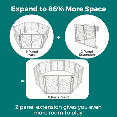 Клітка-вольєр для собак MyPet з 8 панелей, сірого кольору, довговічна та стійка до УФ-випромінювання, портативна, регульована, зручна для тварин, дружній дизайн (з розширенням на 2 панелі, дизайном 