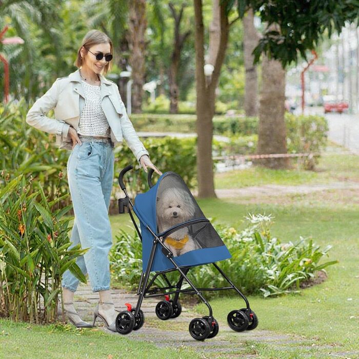 Дитяча коляска для собак та котів, складна, до 20 кг, з гальмом 360°, великий кошик, 3 вікна, тримач для напоїв, блакитна (97 x 45 x 55 см)