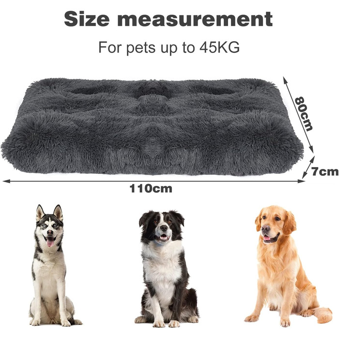 Килимок для собак великий, 90 x 58 см, миючий, пухнастий, Sherpa, з неслизьким дном, теплий лежак для собак та котів, сірий (XL)
