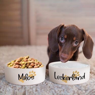 Керамічний подвійний миска з іменем для собак та котів 'Дві маленькі лапки' - персоналізований набір мисок з/без підставки | Миска для собак, годівниця, миска для їжі | Годівниця (2x 500 мл)