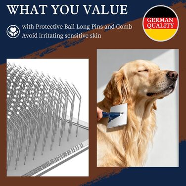 Щітка для собак Slicker з захисними кульками: масажна щітка для чутливої шкіри та шерсті, професійний догляд для довгошерстих собак та котів, Лабрадор