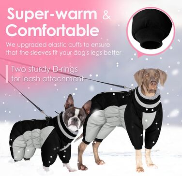 Зимовий комбінезон для собак AOFITEE - теплий водонепроникний костюм для маленьких собак з ніжками, підходить для Пудель, Джек Рассел, чорний S
