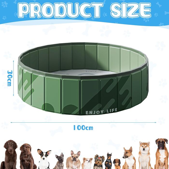 Дитячий басейн для собак та дітей, розкладний, без надування, з товстого ПВХ, антиковзаюча поверхня, для балкону, басейну, котів, цуценят, великих собак (100*30 см)