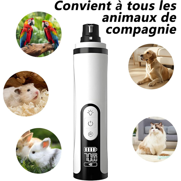 Електричний триммер для собак, котів та інших тварин з напилком, 2 LED-ліхтарики, 3 швидкості, безпечний