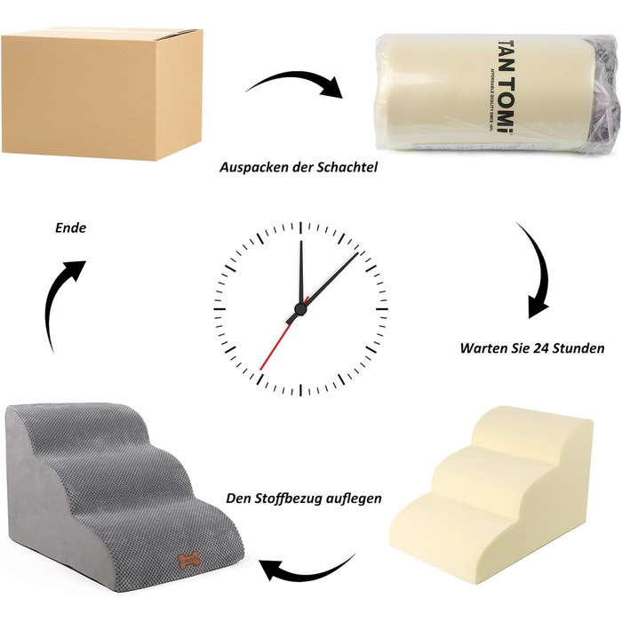 Сходинки для собак Caliyo, 3 сходинки, для маленьких собак, з високощільним губчастим матеріалом, знімний, washable cover, неслизьке дно (60 x 40 x 40 см, сірий)