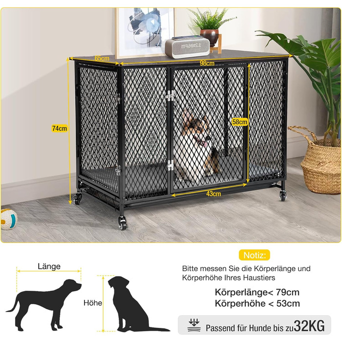 Ліжко-будиночок для собак Aivituvin XL: дерев'яна клітка-тумба з кришкою-столом, переносний вольєр для середніх та великих собак, чорний