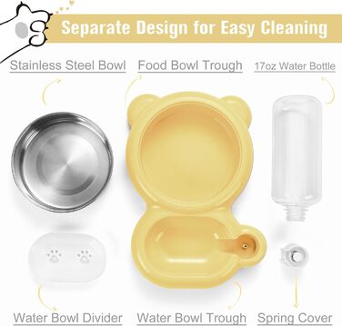 Набір мисок для собак та котів з водопоїтелем та мисками з нержавіючої сталі (світло-жовтий)