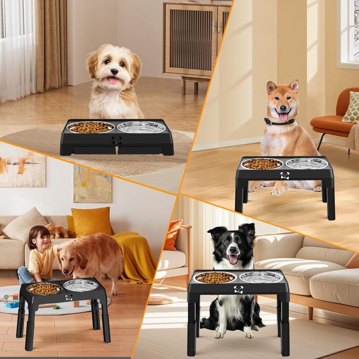 Підвищений годівниця для собак з регулюванням висоти, 5 рівнів, для малих, середніх та великих собак, годівниця-станція з 2 мисками з нержавіючої сталі, складна та протиковзка, для здоров'я суглобів та без BPA