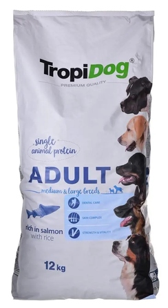 Сухий корм для собак TropiDog Premium Adult Лосось із рисом, 12 кг