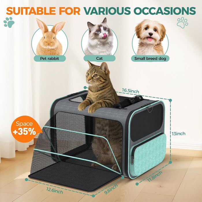 Betopet: Сумка-переноска для собак та котів, TSA-аппробована, розширювана, до 6,8 кг, 41,8 x 33 x 30,8 см