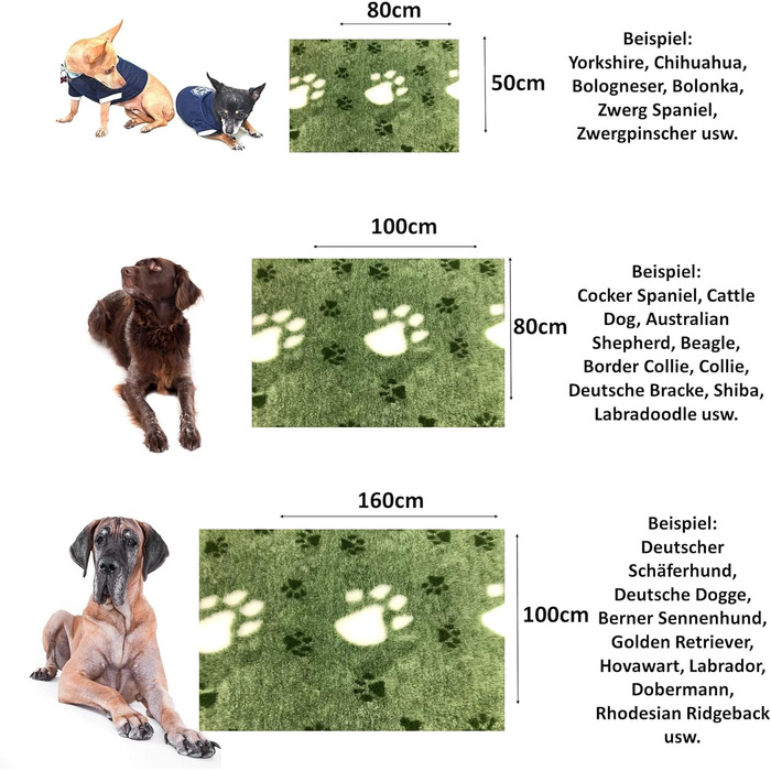 Килимок для собак Elropet Premium 30mm, антиковзаюча підстилка для собак S/M/L, Vet Bed, висока якість (S 80cm X 50cm, Зелений + білий слід)