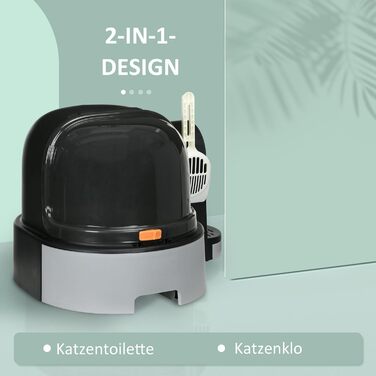 Котячий туалет PawHut із лопаткою та висувними лотками, будиночок, з кришкою, сірий, 52x60x42 см