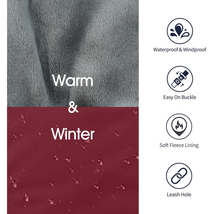 Теплий зимовий одяг для собак IECOii з відбиваючими елементами, регульований, з пряжкою, флісова комір для холодної погоди, м'який зимовий теплий одяг для собак маленьких, середніх та великих розмірів (Small(Обхват грудей: 32-42 см), Бордовий)